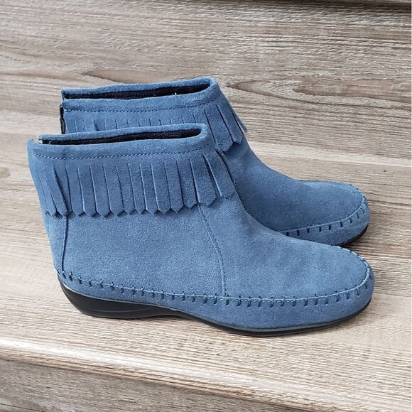 Comfort Ease blue suede fringed ankle boots. size 5 - Picture 1 of 6